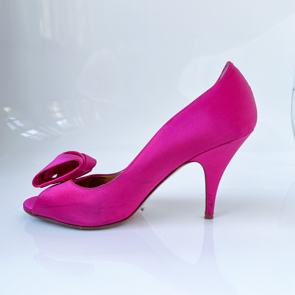 Kate Spade Clarice Hot Pink Satin Peep Toe Heels Size 8.5M - Picture 7 of 13